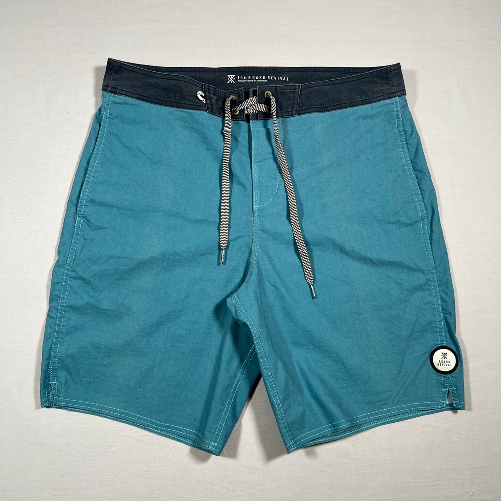 Roark Revival Mens Teal Blue Board Shorts Size 34 Stretch Swim Trunks 20"